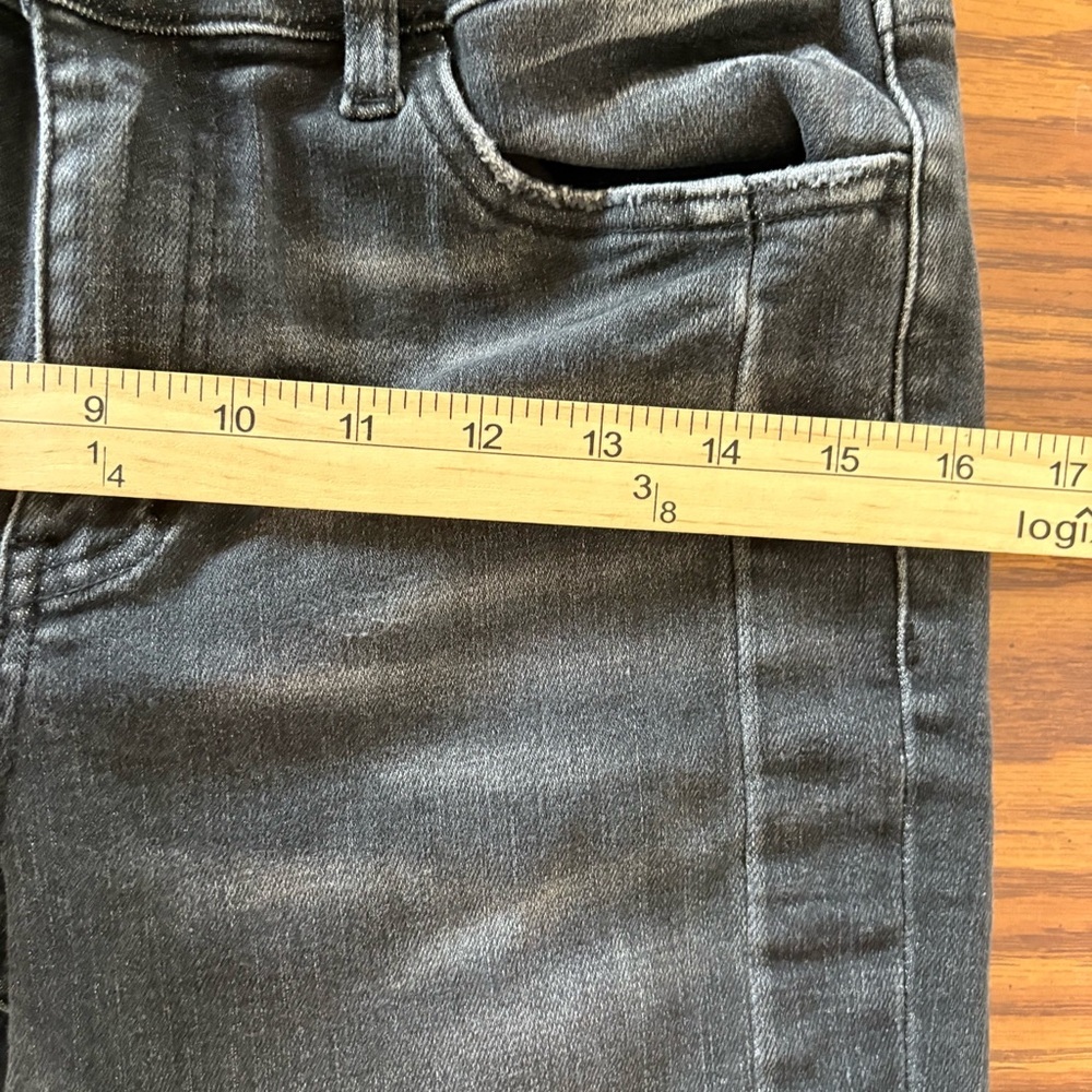Vervet Jeans 28 Raw Split Flare Hems High Rise Charcoal Wash Distressed Stretch - Picture 8 of 11